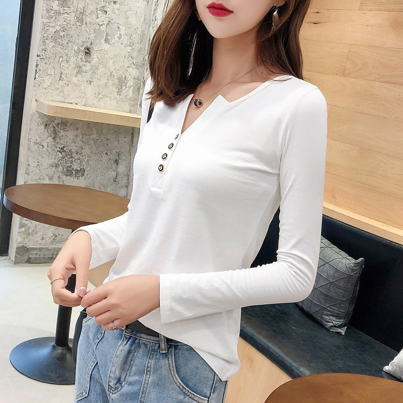 Damen Langarmshirt Knopfleiste Femme-Style