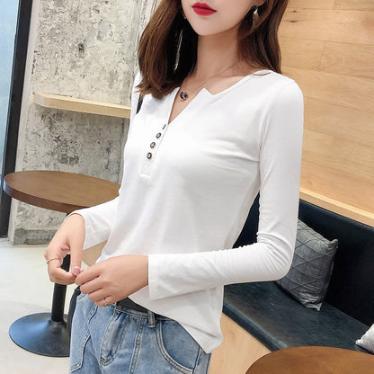 Damen Langarmshirt Knopfleiste Femme-Style