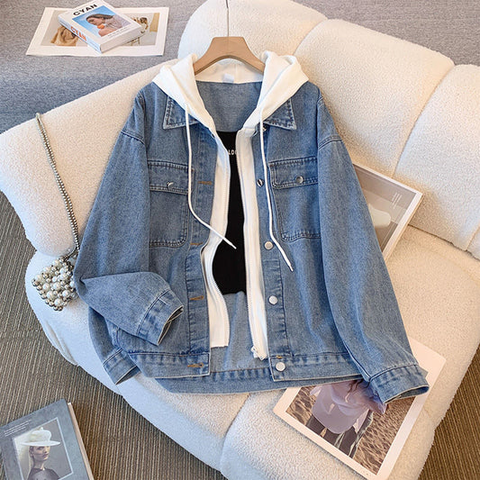 Damen Denimjacke Lässig Herausnehmbare Kapuze Blau Eveloria - Eveloria