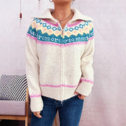 Damen Strickjacke Floralmuster Modern Reißverschluss Eveloria