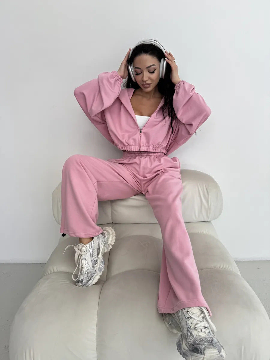 Damen Kapuzen-Sweater Voluminöse Ärmel Jogginghose Bequem Grau
