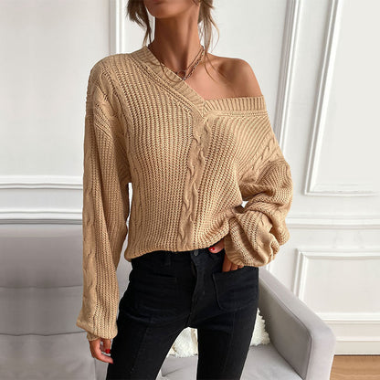 Damen Strickpullover V-Ausschnitt Rautenmuster Eveloria