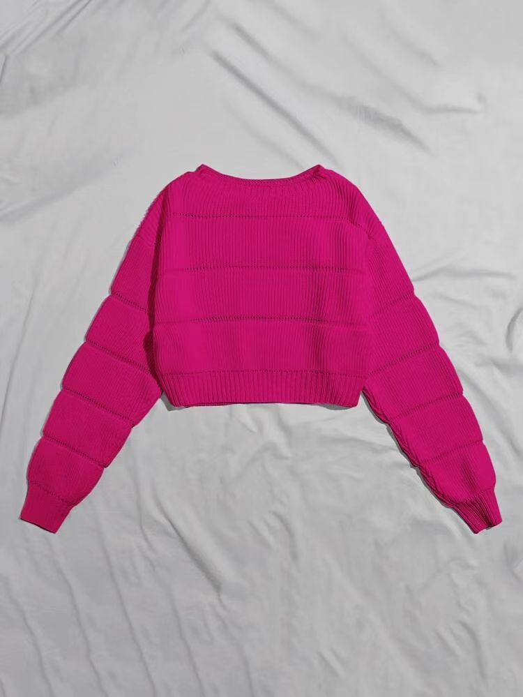 Damen Crop-Pullover Weich Strukturiertes Design Grau Eveloria
