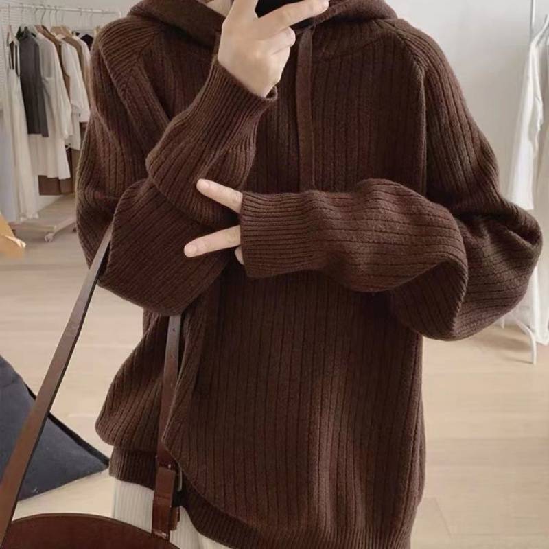 Damen Kapuzenpullover Feine Rippstruktur Lässiger Schnitt