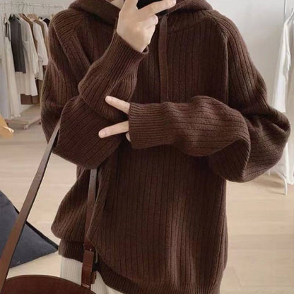 Damen Kapuzenpullover Feine Rippstruktur Lässiger Schnitt