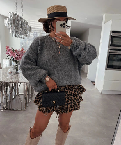 Damen Strickpullover Luftiger Look Voluminöse Ärmel Eveloria