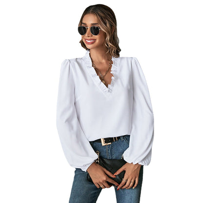 Damen Bluse Rüschendetails Voluminöse Ärmel Eveloria