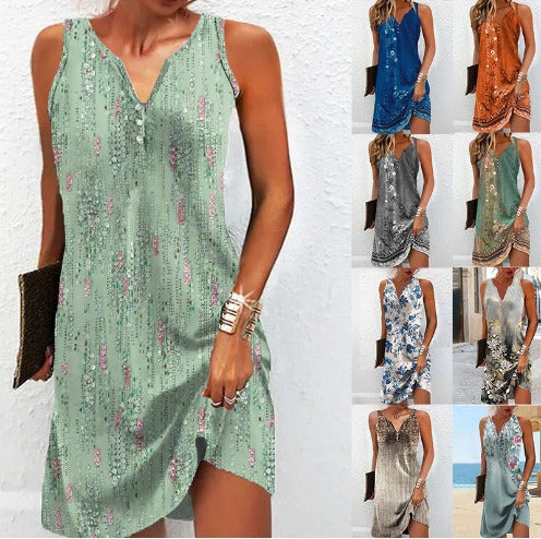 Damen Sommerkleid V-Ausschnitt Asymmetrischer Saum - Eveloria
