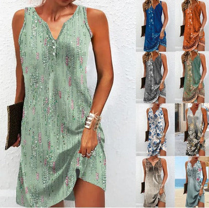 Damen Sommerkleid V-Ausschnitt Asymmetrischer Saum - Eveloria