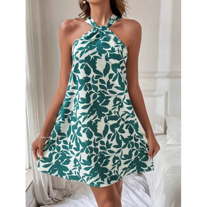 Damen Sommerkleid Knielang Floralmuster mit Krawattenausschnitt - Eveloria