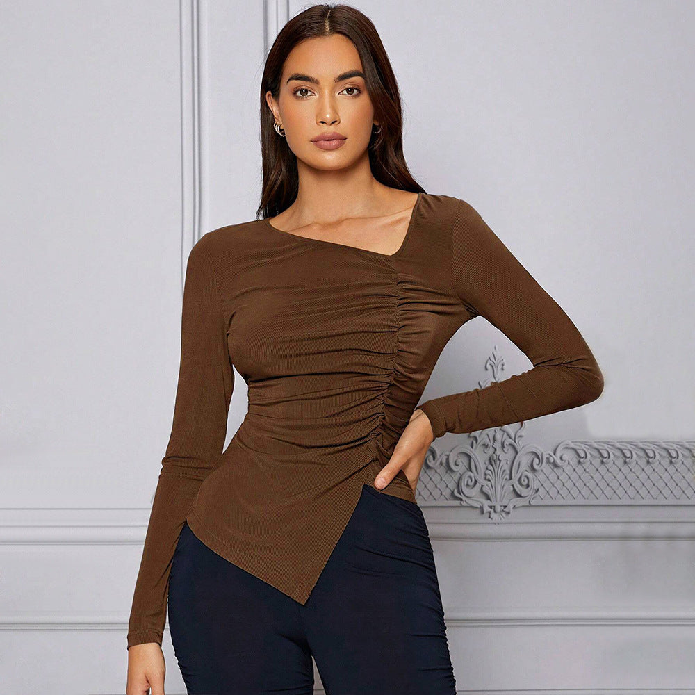 Eveloria Damen Langarmoberteil Asymmetrisch Figurbetont