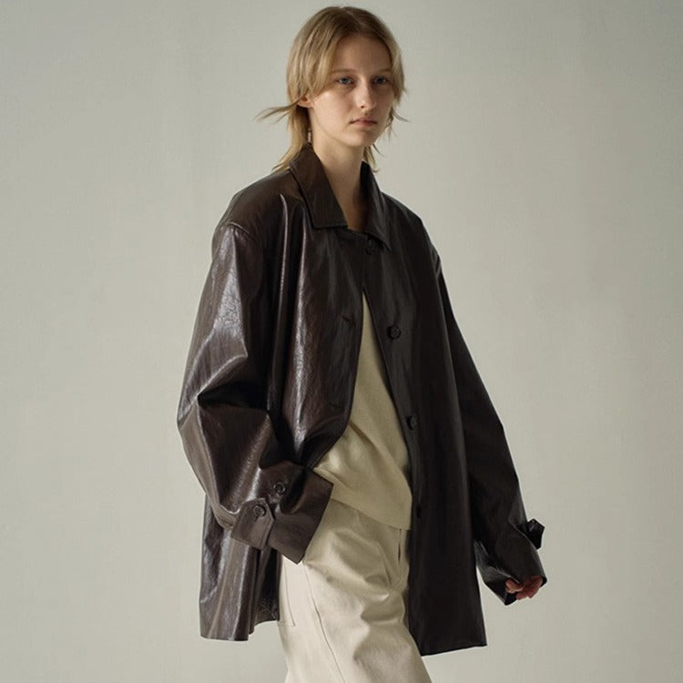 Damen Kunstlederjacke Übergroßer Schnitt Eveloria
