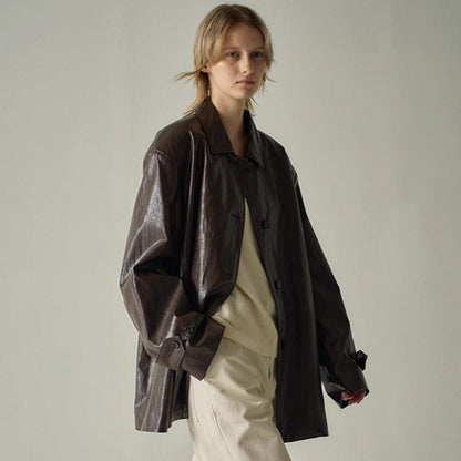 Damen Kunstlederjacke Übergroßer Schnitt Eveloria