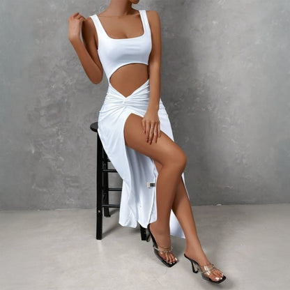 Damen Maxi-Kleid Cut-Out Wickeldesign Hochschlitz Eveloria
