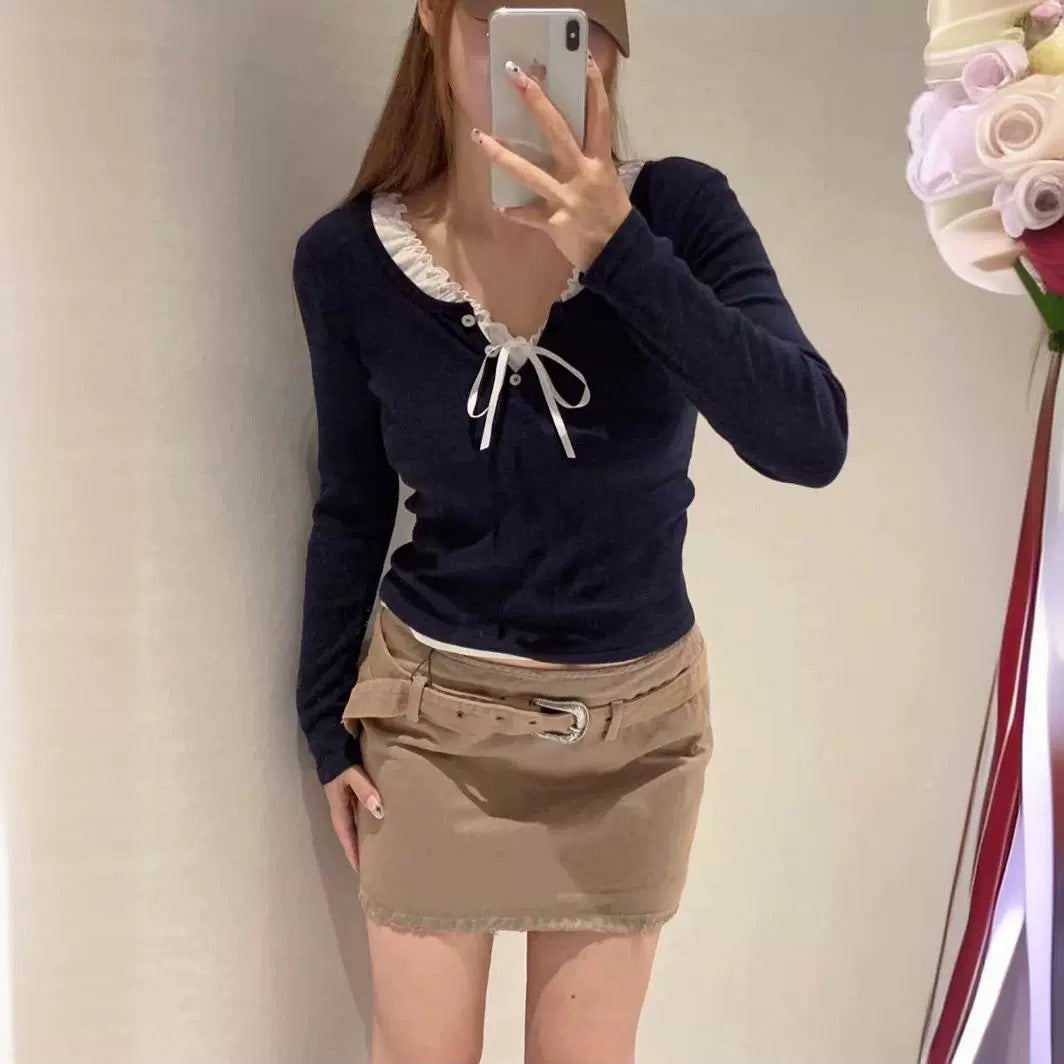 Damen Langärmliges Henley-Shirt Weiches Baumwollmix Eveloria