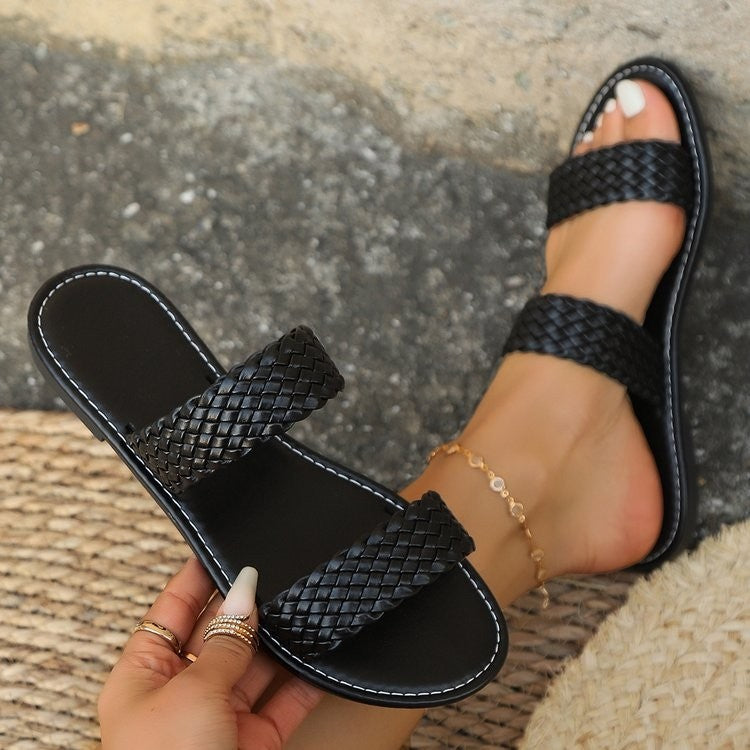Damen Riemchen-Sandalen Geflochten Komfortfußbett Rutschfeste Sohle