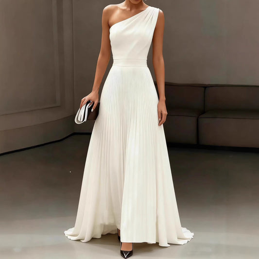 Damen Elegantes Schulterkleid Plissee Fließender Saum - Eveloria