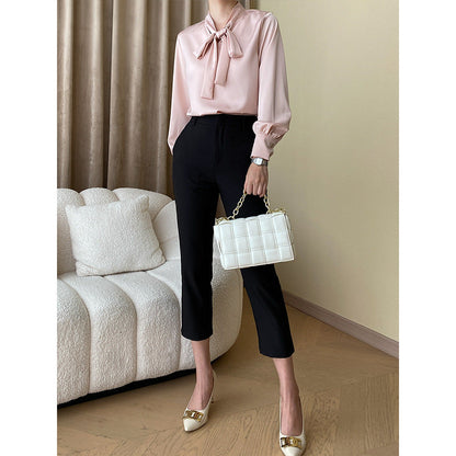 Damen Bluse Schleifenkragen Puffärmel Eveloria