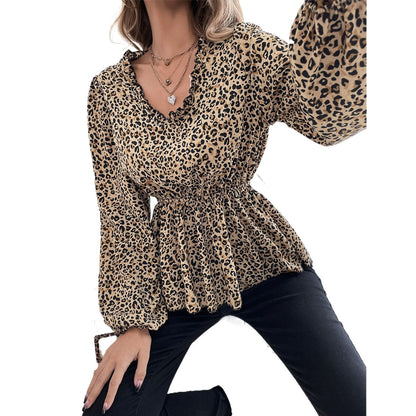 Damen Bluse Animalmuster Voluminöse Ärmel Eveloria