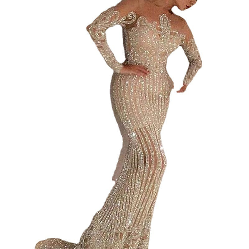 Damen Pailletten-Kleid Langärmlig Enges Design Eveloria