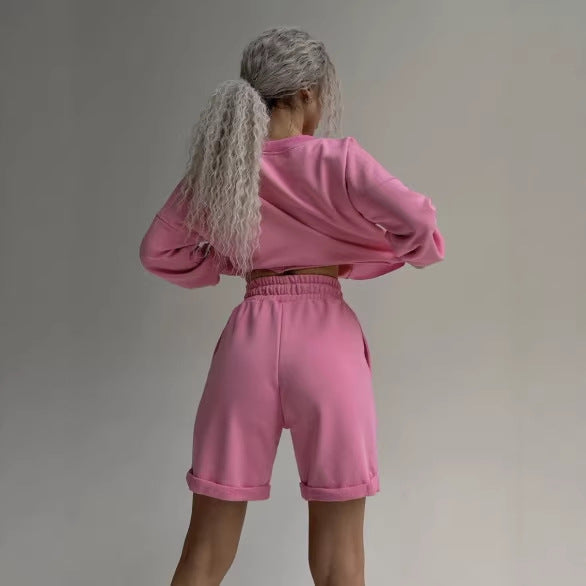 Damen Sweatshirt-Shorts-Set Kordelzug Bunt