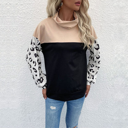 Damen Sweatpullover Animalprint Hoher Kragen Schwarz Eveloria - Eveloria
