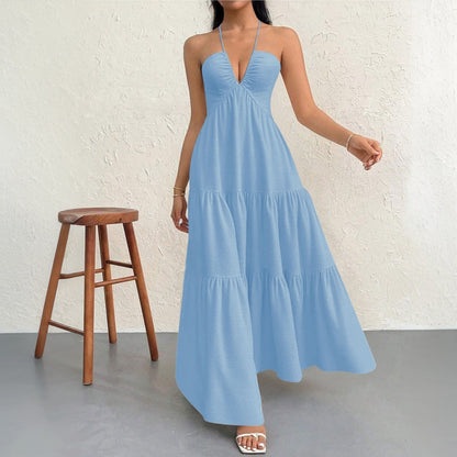 Damen Maxikleid V-Ausschnitt Volants Eveloria