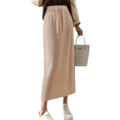 Damen Midi-Rock Elastischer Bund Taillierender Bindegürtel