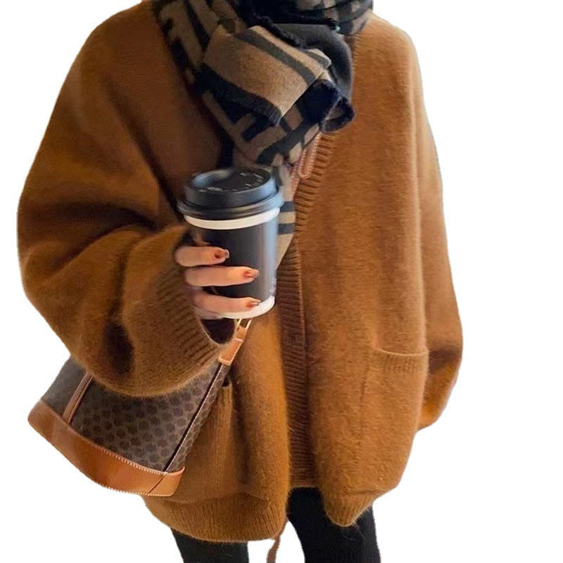 Damen Strickjacke Offene Fronten Praktische Taschen Kuschelig Grau