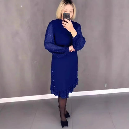 Damen Kleid Voluminöse Ärmel Durchbrochener Saum Eveloria