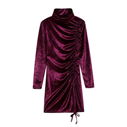 Damen Partykleid Hochgeschlossener Kragen Raffungen Eveloria