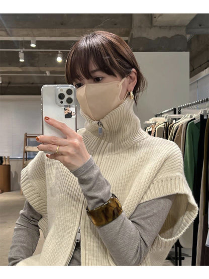 Damen Strickponcho Hochkragen Kuschelweiß