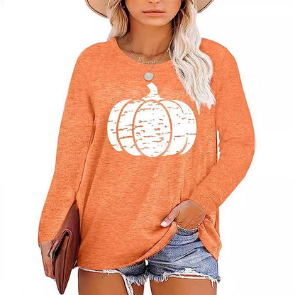 Damen Langarmshirt Kürbis-Motiv Eveloria Herbstlich Braun - Eveloria