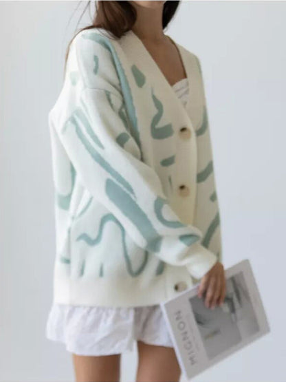 Damen Strickcardigan Einzigartiges Muster Beige