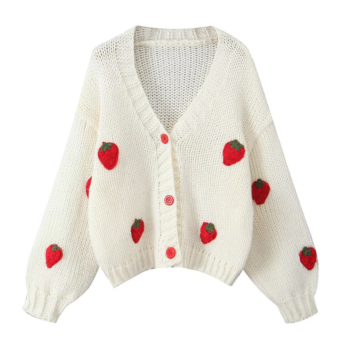 Damen Strickjacke Erdbeer-Motiv Eveloria