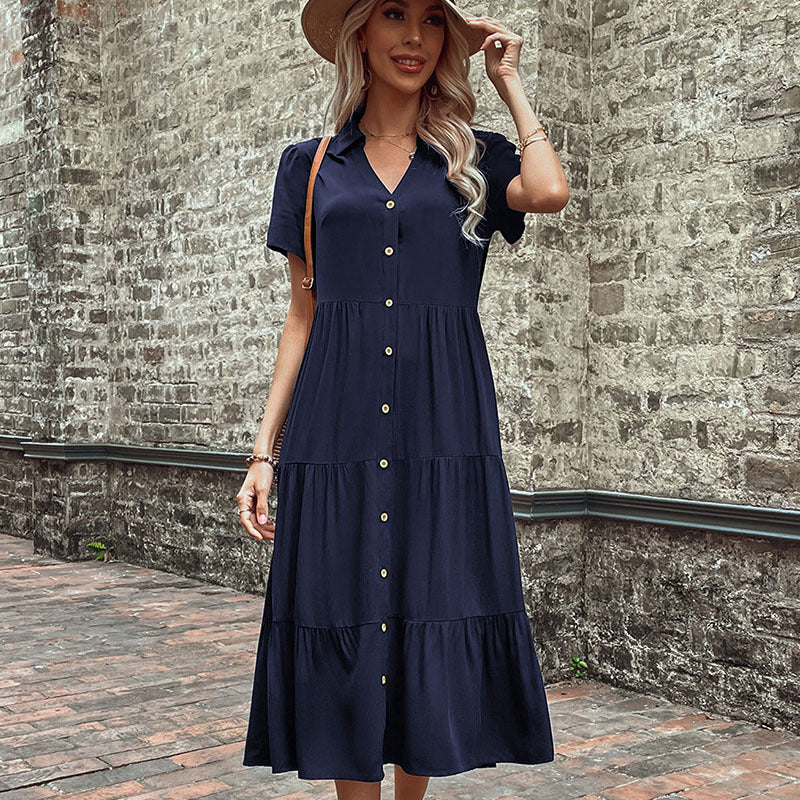 Damen Maxikleid mit Knöpfen und Rüschen Eveloria