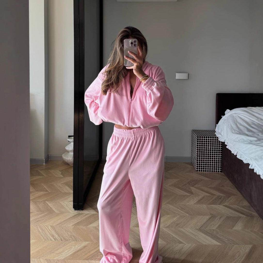 Damen Fleece-Anzug Modern Reißverschluss Weit Schnitt Schwarz Eveloria - Eveloria