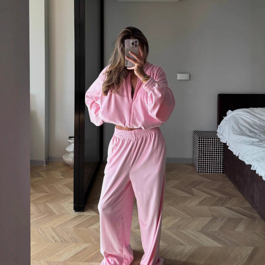 Damen Fleece-Anzug Modern Reißverschluss Weit Schnitt Schwarz Eveloria - Eveloria