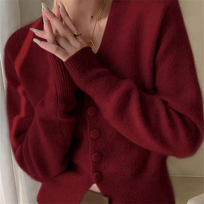 Damen Strickcardigan V-Ausschnitt Knopfdetails Beige