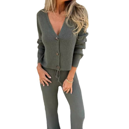 Damen Strickanzug V-Ausschnitt Elegantes Design