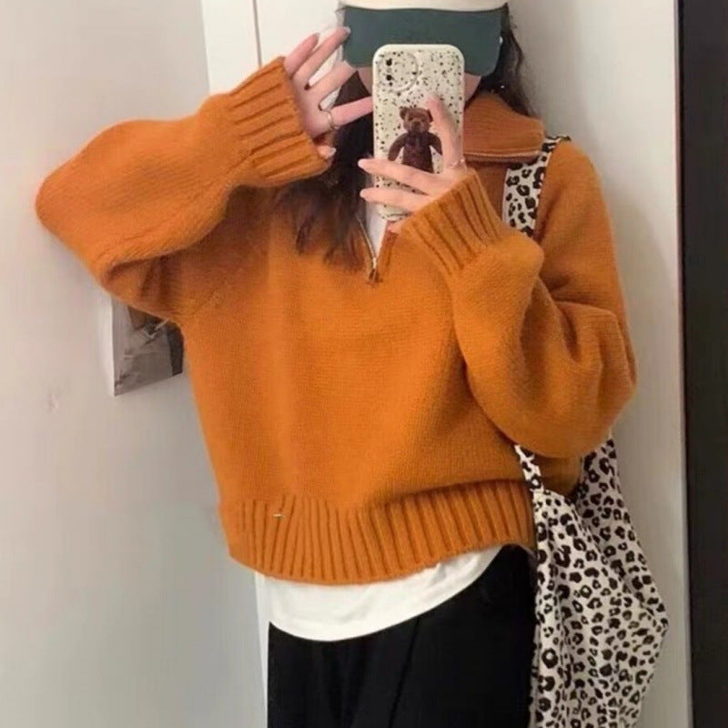Damen Strickpullover Hochgeschlossen Reißverschluss Eveloria