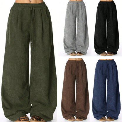 Damen Cordhose Weit Elastischer Bund Schwarz - Eveloria