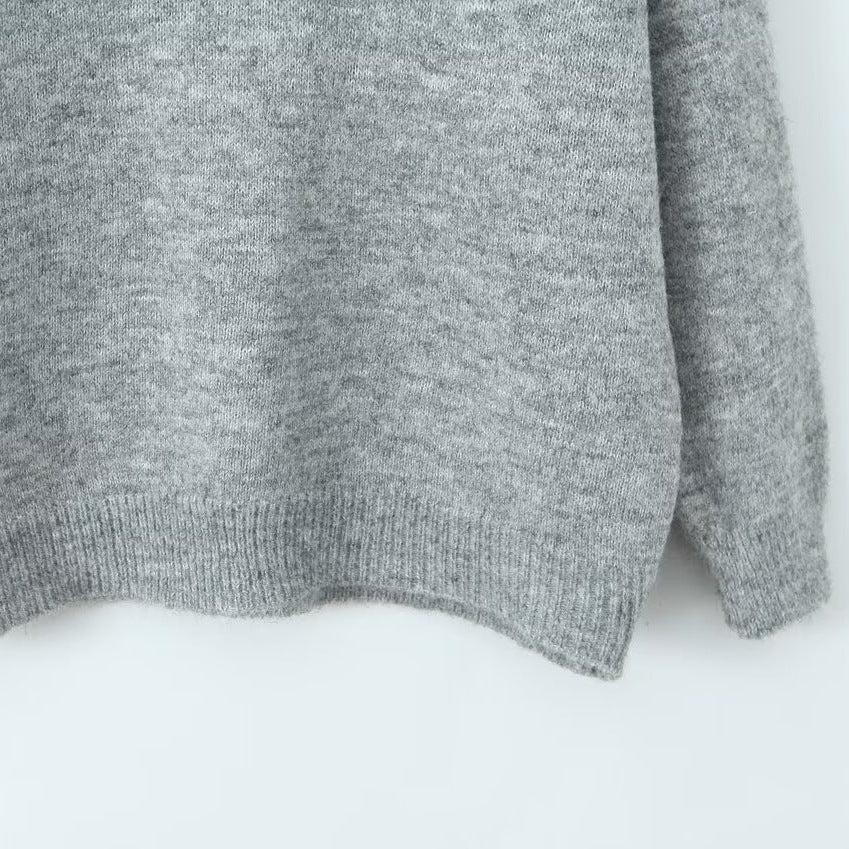 Damen Strickpullover Stehkragen V-Ausschnitt Eveloria