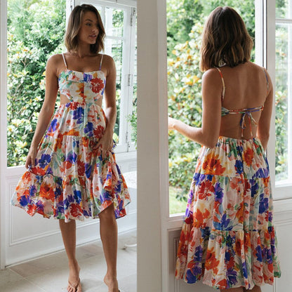 Damen Midi-Kleid Blumenmuster Fließender Rock Eveloria - Eveloria