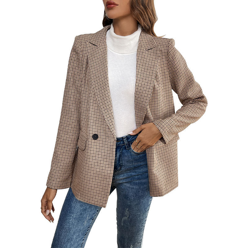 Damen Karojacke Elegant Schnitt Praktische Taschen Eveloria