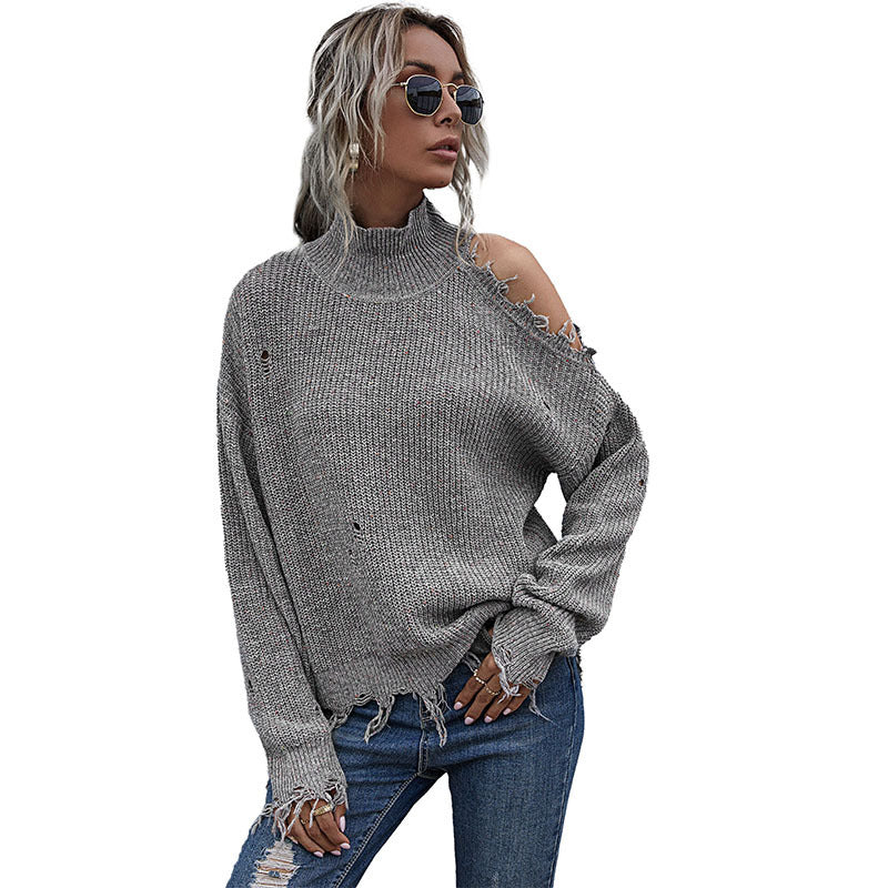Damen Strickpullover Asymmetrischer Saum Transparenter Cut-Out Beige