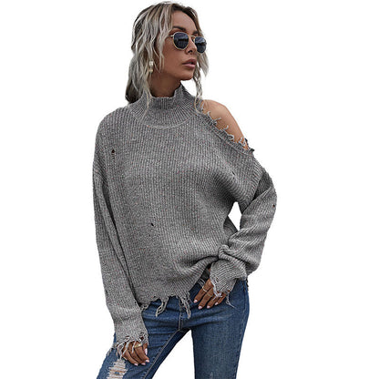 Damen Strickpullover Asymmetrischer Saum Transparenter Cut-Out Beige