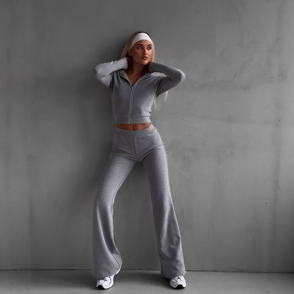 Damen Sportanzug Lässig Elegant Reißverschluss Weite Beinöffnung