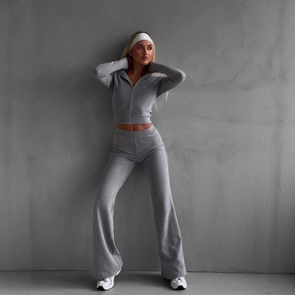 Damen Sportanzug Lässig Elegant Reißverschluss Weite Beinöffnung