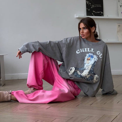Damen Sweatshirt Grafikdruck Relaxed Fit Eveloria